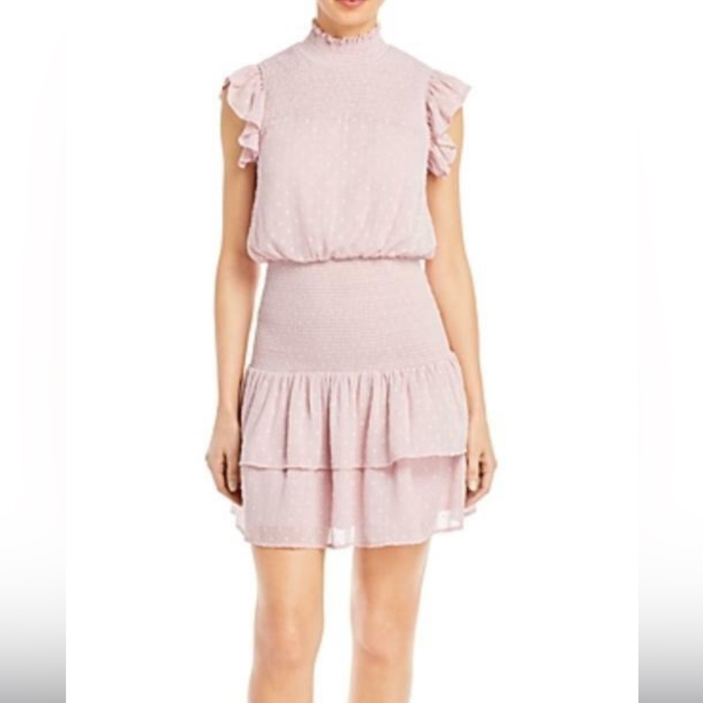 Aqua smock waist ruffle pink dress size small